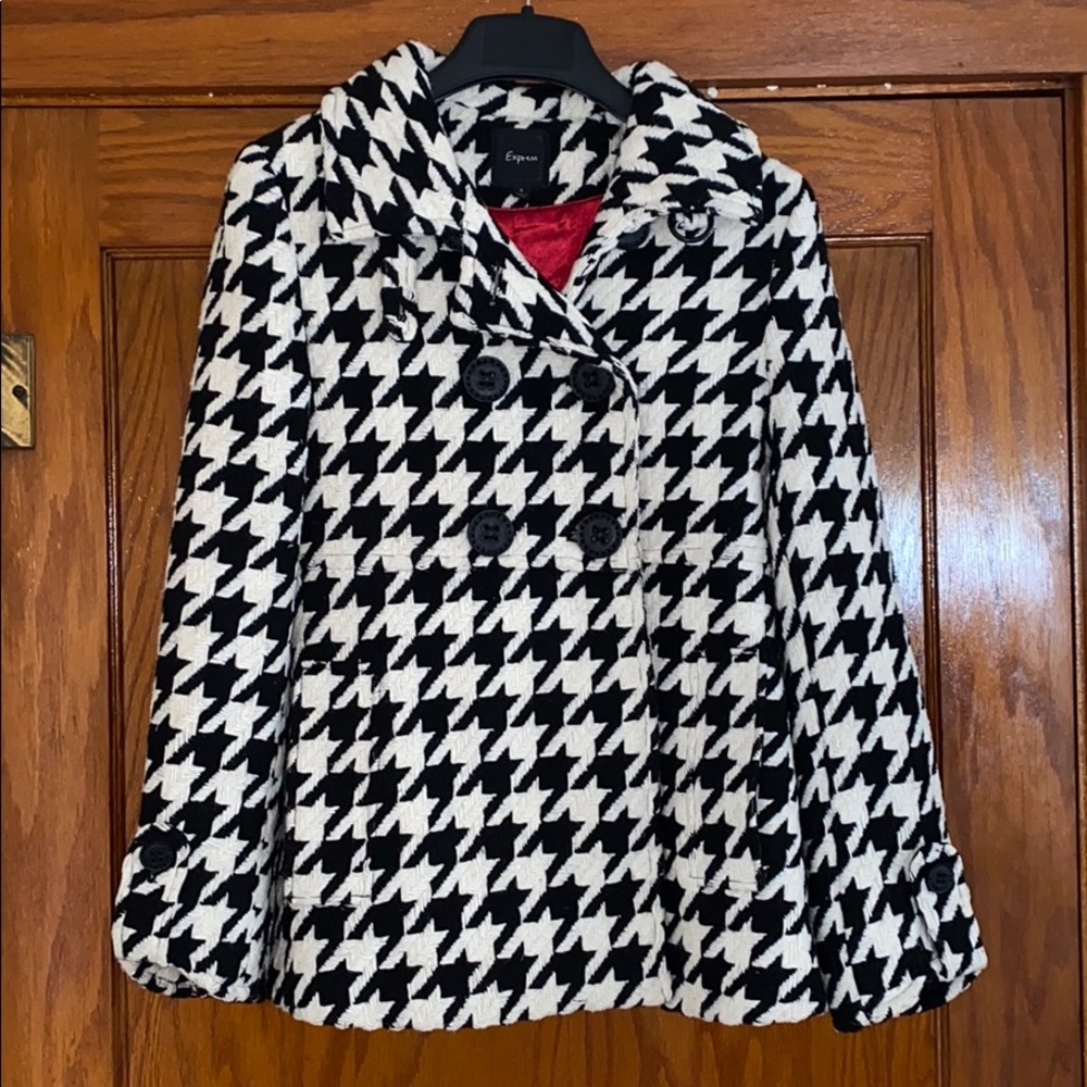 Express Houndstooth Pea Coat Sz S